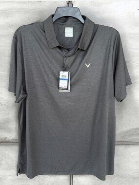 Callaway Striped Print Short Sleeve Golf Polo XL Caviar Dark Gray Opti-Dri NWT